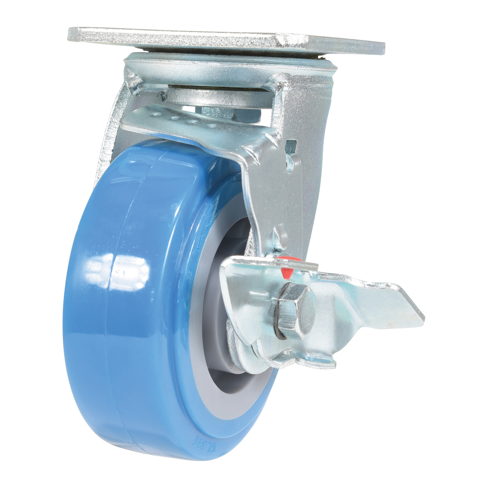 Vestil Polyurethane Swivel Caster with Brake - 5in. x 2in., 771-Lb. Capacity, Non-Marking, Zinc Plated, Model# CST-KB-5X2PUP-SWB